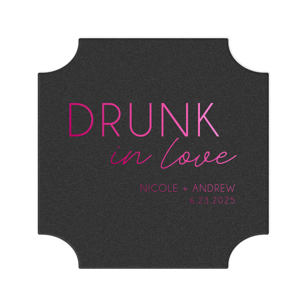 Personalized White Round Coaster with Shiny Fuchsia Foil will impress guests like no other. Make this party unforgettable.