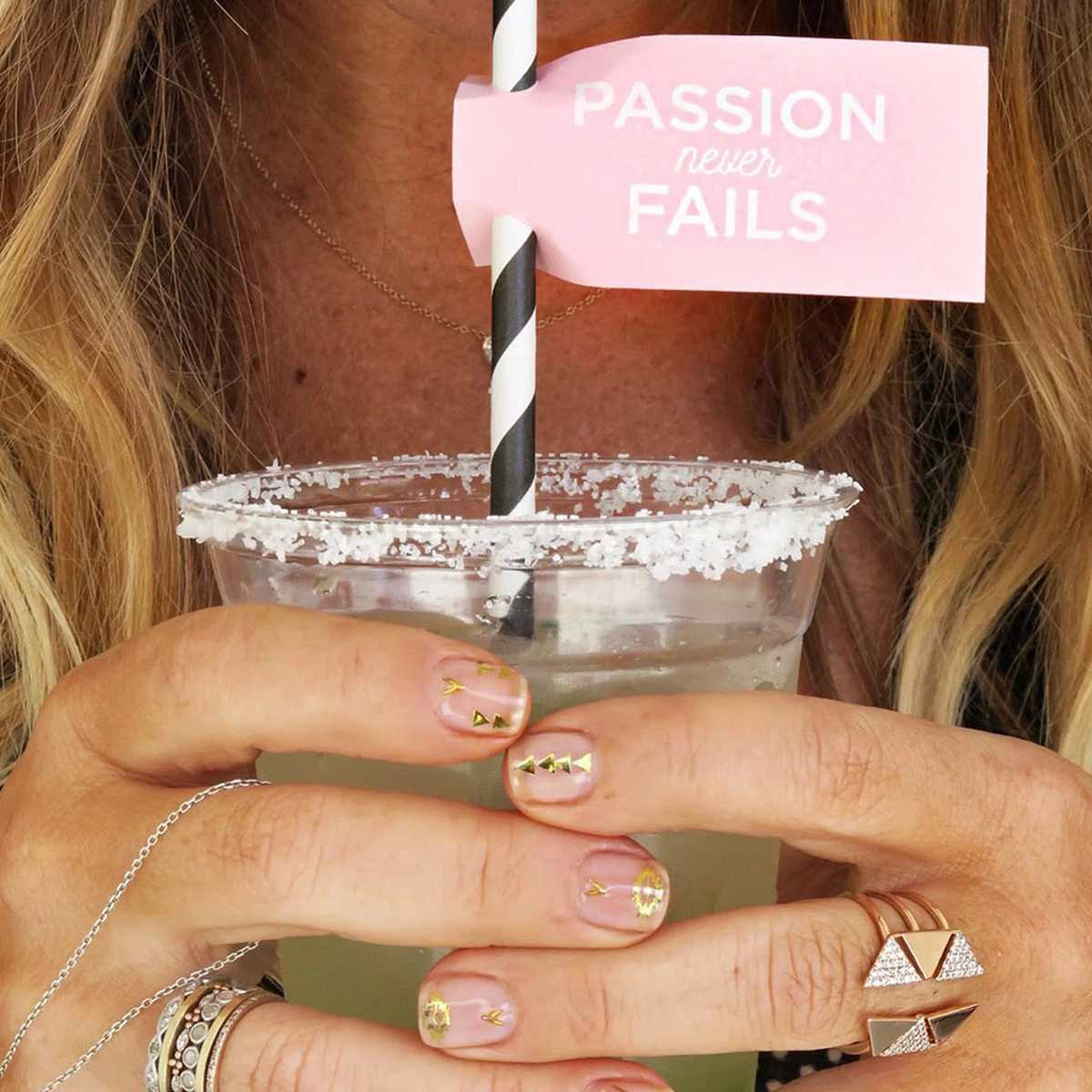 personalized straw flag and poolside margarita