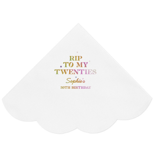 Commemorate a milestone birthday with the New Decade Starburst Napkin, personalized with the honoree's name and the dawn of a new era. Featuring "RIP to my twenties" or your custom age farewell, this napkin is sprinkled with celebratory stars, perfect for commemorating the next fabulous decade.