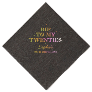 Commemorate a milestone birthday with the New Decade Starburst Napkin, personalized with the honoree's name and the dawn of a new era. Featuring "RIP to my twenties" or your custom age farewell, this napkin is sprinkled with celebratory stars, perfect for commemorating the next fabulous decade.