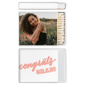 Custom White Classic Custom Photo Matchbox with Matte Poppy Ink Digital Print Colors and Matte Pastel Pink Ink Digital Print Colors has a Congrats graphic and a Congrats graphic and is good for use in Words, Hearts, Wedding themed parties and can't be beat. Showcase your style in every detail of your party's theme!