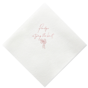 Add a touch of romance to your bachelorette party or bridal shower with the Bridal Bow Bliss Napkin, personalized with the bride-to-be's name in a graceful script and the sweet phrase "is tying the knot," complemented by a trendy bow graphic.