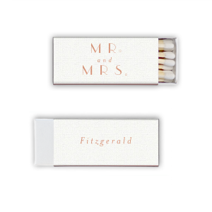 Our beautiful custom Linen White Classic Matchbox with Shiny Rose Gold Foil will impress guests like no other. Make this party unforgettable.