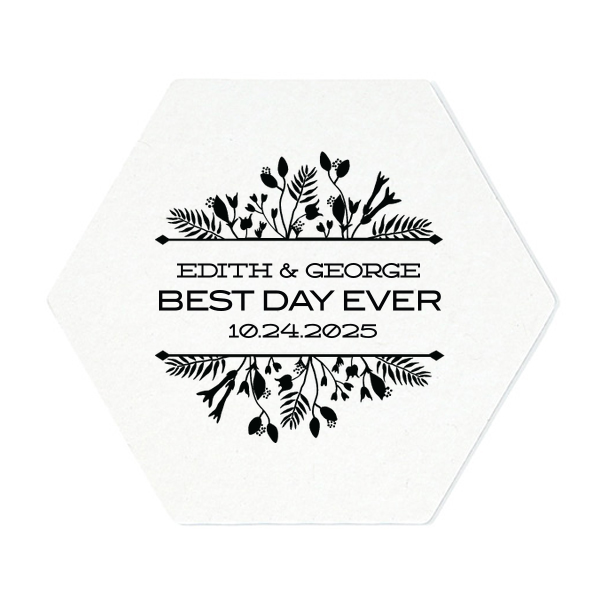 Create an instant party favorite with custom coasters! Personalize this Floral Frame design with your names and theme color for a cute and memorable touch to your wedding bar that guests can also take home as personalized party favors.