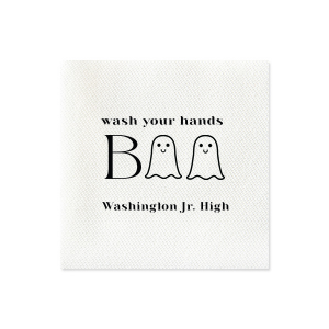 The Wash Your Hands Boo Napkin will elevate your bathroom this Halloween season. Two ghosts help spell out "wash your hands boo." You can personalize with your name, school, or location of your Halloween party!
