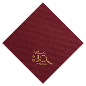 Custom Plum Cocktail Napkin with Satin 18 Kt. Gold Foil has a Magnifying Glass graphic and is good for use in Trendy, Symbols, Adventure themed parties and will look fabulous with your unique touch. Your guests will agree!