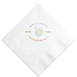 The Dazed And Engaged Bachelorette Disco Ball Napkin is a glitzy and glamorous addition to any bachelorette party. Whether you're hosting a small get-together or a large celebration, this is the perfect way to elevate your party decor and bring some sparkle to the festivities.