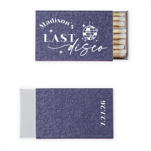 A custom matchbox is a unique bachelorette party favor that the bridal party will love! Personalize this retro inspired matchbox with the bride's name and date. 
