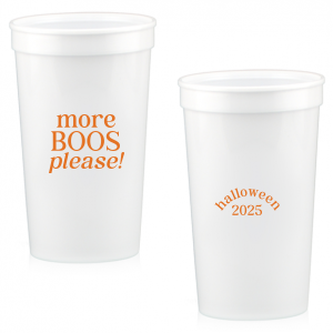 Celebrate Halloween with the More Boos Please Cup. Personalize with the year, and get ready to cheers in style with this modern Halloween party accessory. Perfect for office Halloween parties or at home spooky events. 