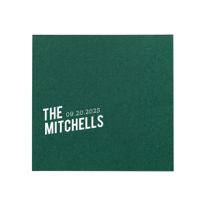 This minimal napkin is perfect for a wedding or entertaining at home. Include your family event and date.