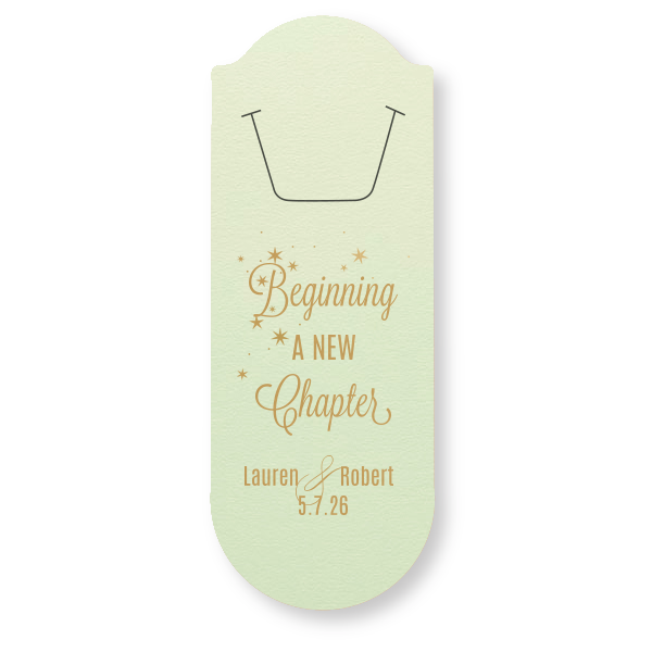 Chronicle the start of wedded bliss with the Beginning a New Chapter Bookmark, aglow with the shimmer of new beginnings and twinkling stars. The couple's names and wedding date below are the opening lines to a story filled with promise and shared dreams.