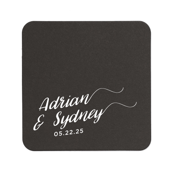The ever-popular White Square Coaster with Shiny Rose Quartz Foil will give your party the personalized touch every host desires.