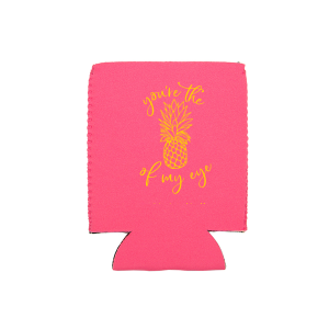 Custom Hot Pink Round Can Cooler with Matte Sunflower Ink Cup Ink Colors has a Pineapple Tiki graphic and is good for use in Food, Beach/Nautical themed parties and will look fabulous with your unique touch. Your guests will agree!
