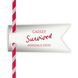 Toast to academic achievements with the Grad Survived Straw Tag, personalized with the graduate's name and the proud declaration "Survived" followed by the alma mater. A playful nod to the end of an educational journey, perfect for graduation parties.