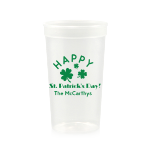 Our Happy St. Patrick's Day Cup is good for use in St. Patricks Day and Holiday themed parties and will make your guests swoon. Personalize your party's theme today.