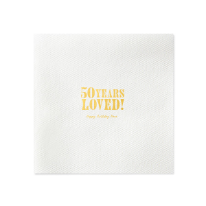 Our Many Years loved napkins are a special way to celebrate a milestone birthday. They feature a simple yet elegant design with a heartfelt message. Perfect for any birthday party, they will add a touch of love and warmth to your celebrations.