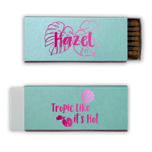 Tropic like it's hot with this custom matchbox. Our matches are the perfect addition to a tropical themed bachelorette party or birthday party. 