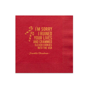 Our custom Lipstick Red Cocktail Napkin with Matte White Foil has a Candy Cane graphic and is good for use in Christmas themed parties and can be customized to complement every last detail of your party.