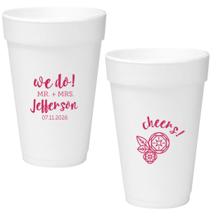 Custom Matte Plum Ink 16 oz Styrofoam Cup with Matte Plum Ink Cup Ink Colors has a Geo Flowers graphic and is good for use in Floral themed parties and can't be beat. Showcase your style in every detail of your party's theme!