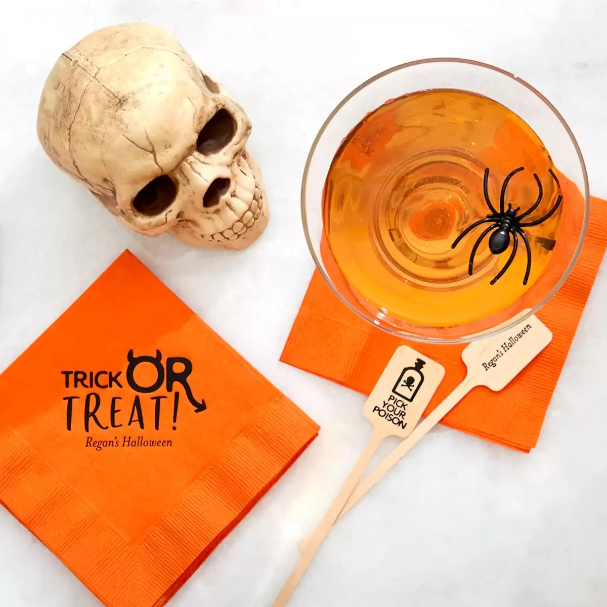 Candy Corn Martini recipe with halloween cocktail napkin