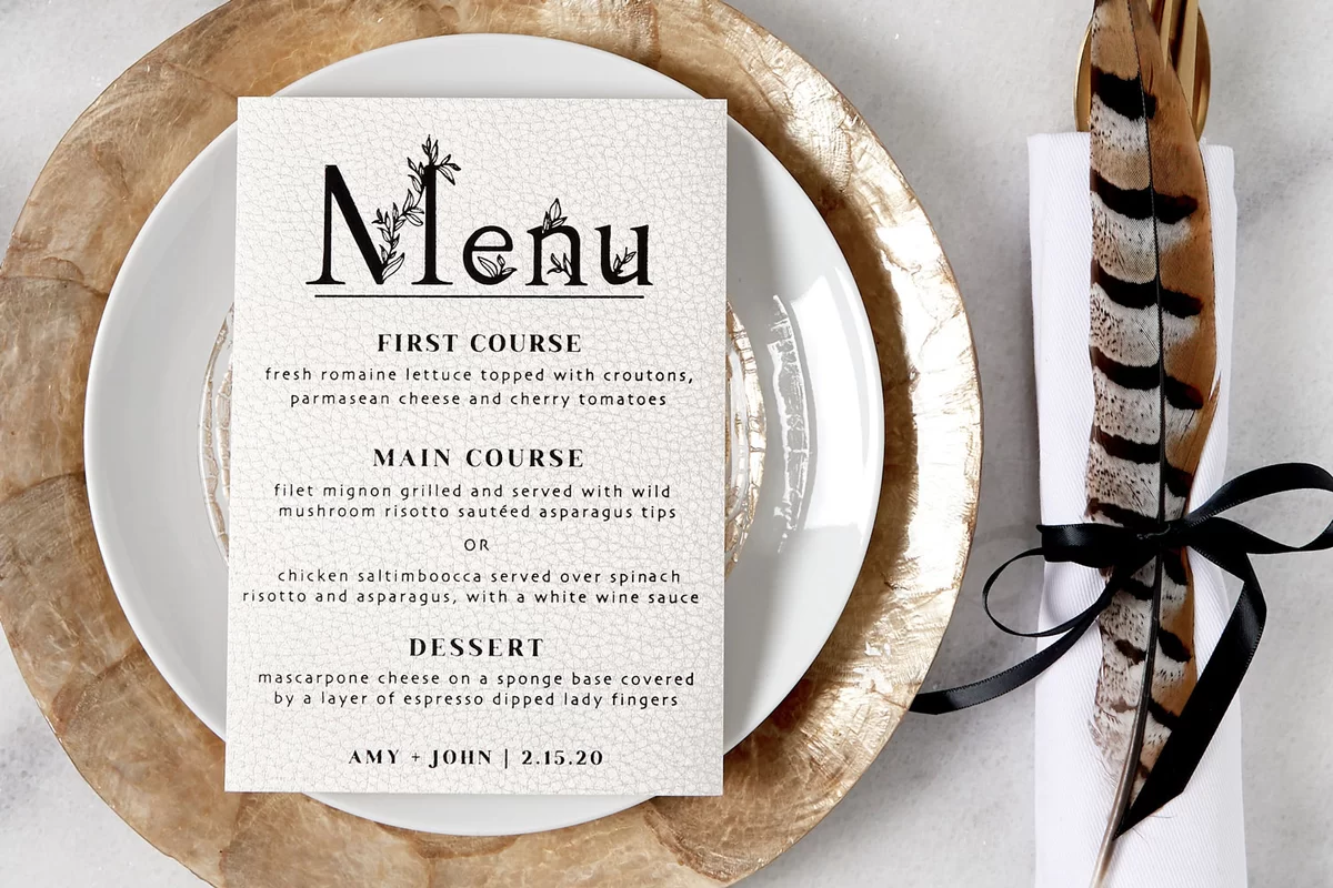 animal print inspired wedding dinner menu for your winter wedding