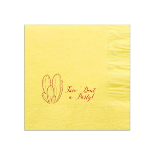 Personalized Pastel Yellow Cocktail Napkin with Shiny Convertible Red Foil has a Cactus graphic and is good for use in Floral, Southwestern and Taco themed parties and can be customized to complement every last detail of your party.