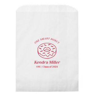 Pack up the celebration with the Clever Donut Grad Bag, tailored with the graduate’s name, school, and graduation year, complemented by a charming donut graphic and the witty phrase “One Smart Donut.” A perfect blend of humor and accolade for their scholastic achievements.