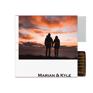Our beautiful custom White Classic Custom Photo Matchbox with Matte Black Ink Digital Print Colors and Matte Fuchsia Ink Digital Print Colors will impress guests like no other. Make this party unforgettable.
