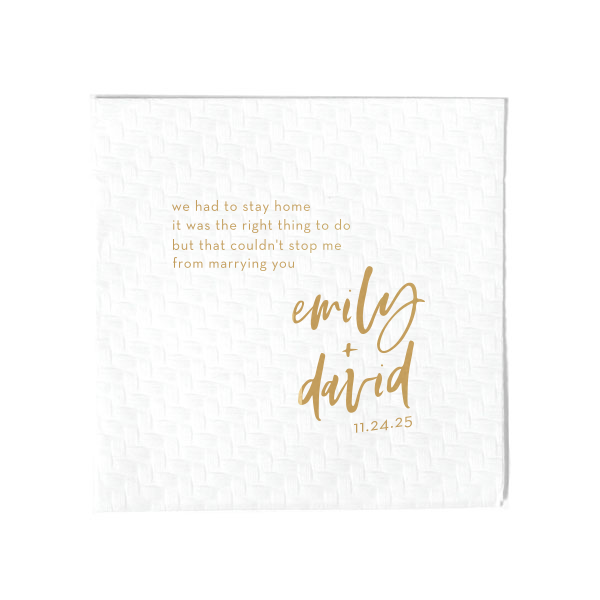 Personalized White Cocktail Napkin with Satin 18 Kt. Gold Foil can't be beat. Showcase your style in every detail of your party's theme!