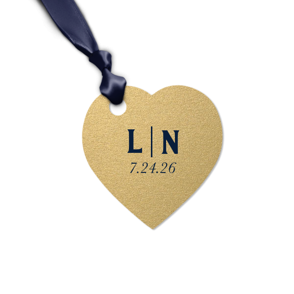 Our custom Stardream Champagne Heart Gift Tag with Matte Navy Foil Color can't be beat. Showcase your style in every detail of your party's theme!