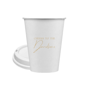 Raise a toast with the Boho Terracotta Cheers to the Wedding Cup, where rustic meets refinement. The phrase "Cheers to the" is beautifully presented in a classic serif font, inviting you to inscribe the couple's surname below in a sophisticated script. A cup that embodies the warmth and subtle drama of your autumnal nuptials.
