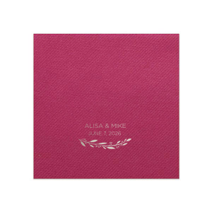ForYourParty's elegant Magenta Linen Like Dinner Napkin with Shiny Green Tea Foil has a Branch 4 graphic and is good for use in Floral, Frames themed parties and will make your guests swoon. Personalize your party's theme today.