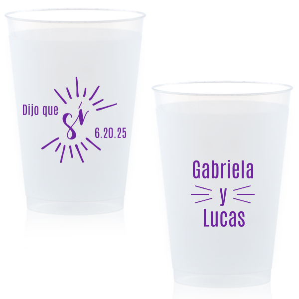 "Cheers to love with the Dijo Que Sí Cup , where 'Sí' beams brightly, symbolizing joyful affirmation. 'Y' artistically unites the couple's names, each side radiating with the warmth and vibrancy of a love celebrated in any language."