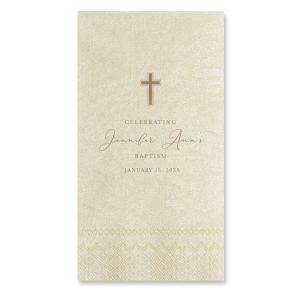 Our beautiful custom Ivory Cocktail Napkin with Shiny Champagne Foil has a Cross graphic and is good for use in Christian Symbols themed parties and are a must-have for your next event—whatever the celebration!