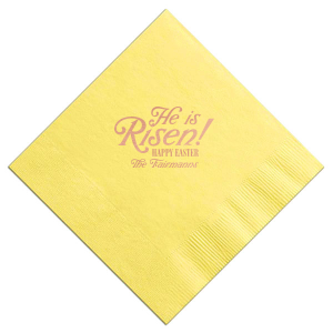 Rejoice in the season with the Easter Resurrection Celebration Napkin, proclaiming "He is risen, Happy Easter" in a bold font above your family's last name. A personal and joyous addition to your Easter gatherings.