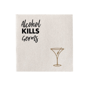 Elevate your bar's atmosphere with the Alcohol Kills Germs Funny Humor Napkin, featuring a playful martini glass illustration. Its lively mix of script and block lettering adds a splash of humor, perfectly capturing the essence of fun and sociable gatherings.