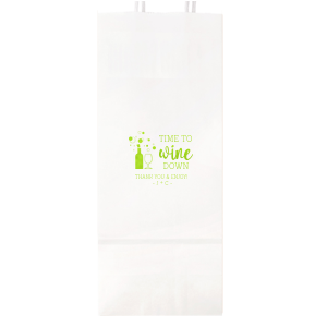 Unwind in style with the Time to Wine Down Gift Bag, where a jubilant wine bottle and glass set the stage for relaxation. 'Thank you and Enjoy' adds a note of appreciation, while the couple’s names personalize this spirited parting gift.