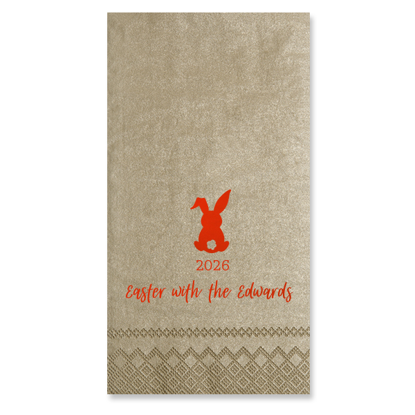 ForYourParty's chic Pearl Gold Shimmer Guest Towel with Matte Moss Green Foil has a Bunny graphic and is good for use in Animals, Easter and Holiday themed parties and can't be beat. Showcase your style in every detail of your party's theme!