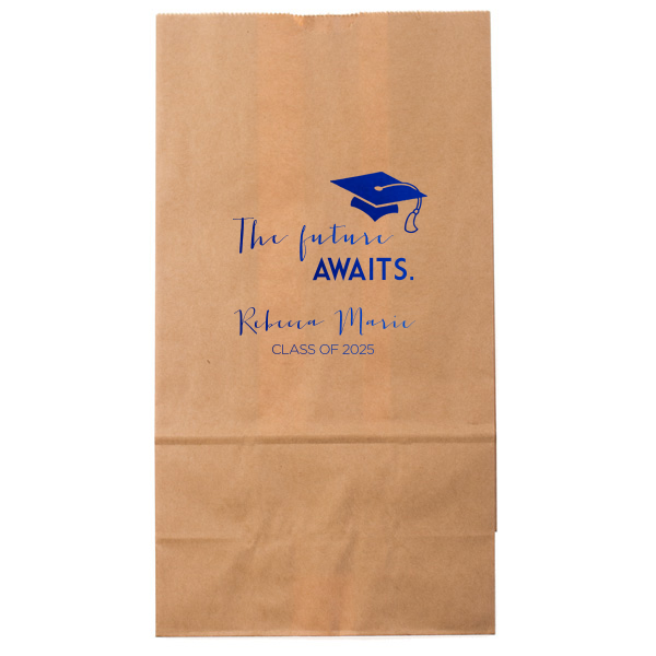 Our beautiful custom Ivory Party Bag with Shiny Royal Blue Foil has a Cap graphic and is good for use in Graduation themed parties and will impress guests like no other. Make this party unforgettable.