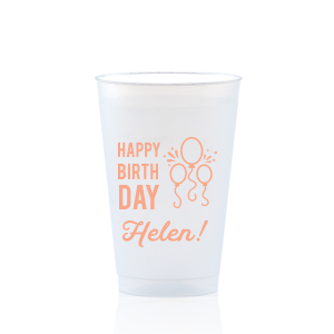 Our personalized Matte Light Coral Ink 12 oz Frosted Plastic Cup has a Balloons graphic and is good for use in Kid Birthday, and Adult Birthday themed parties and will make your guests swoon. Personalize your party's theme today.