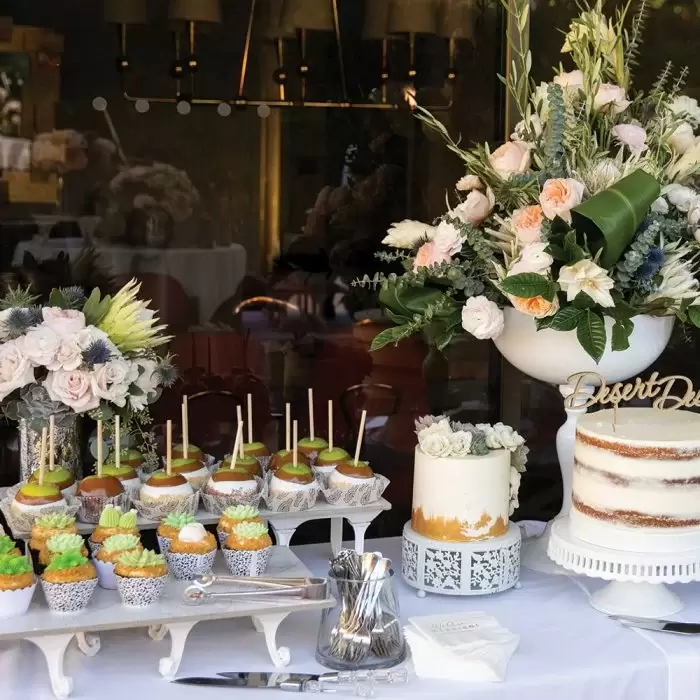 We Are Married cocktail napkins at a the dessert table!