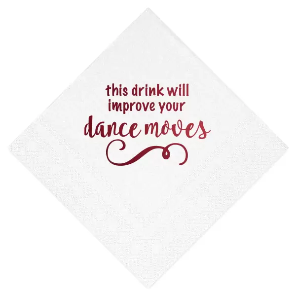 this drink will improve your dance moves wedding cocktail napkin