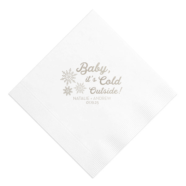ForYourParty's elegant White Cocktail Napkin with Shiny Sterling Silver Foil has a Snowflake Cluster graphic and is good for use in Delphine, Snowy, Winter, Holiday themed parties and couldn't be more perfect. It's time to show off your impeccable taste.