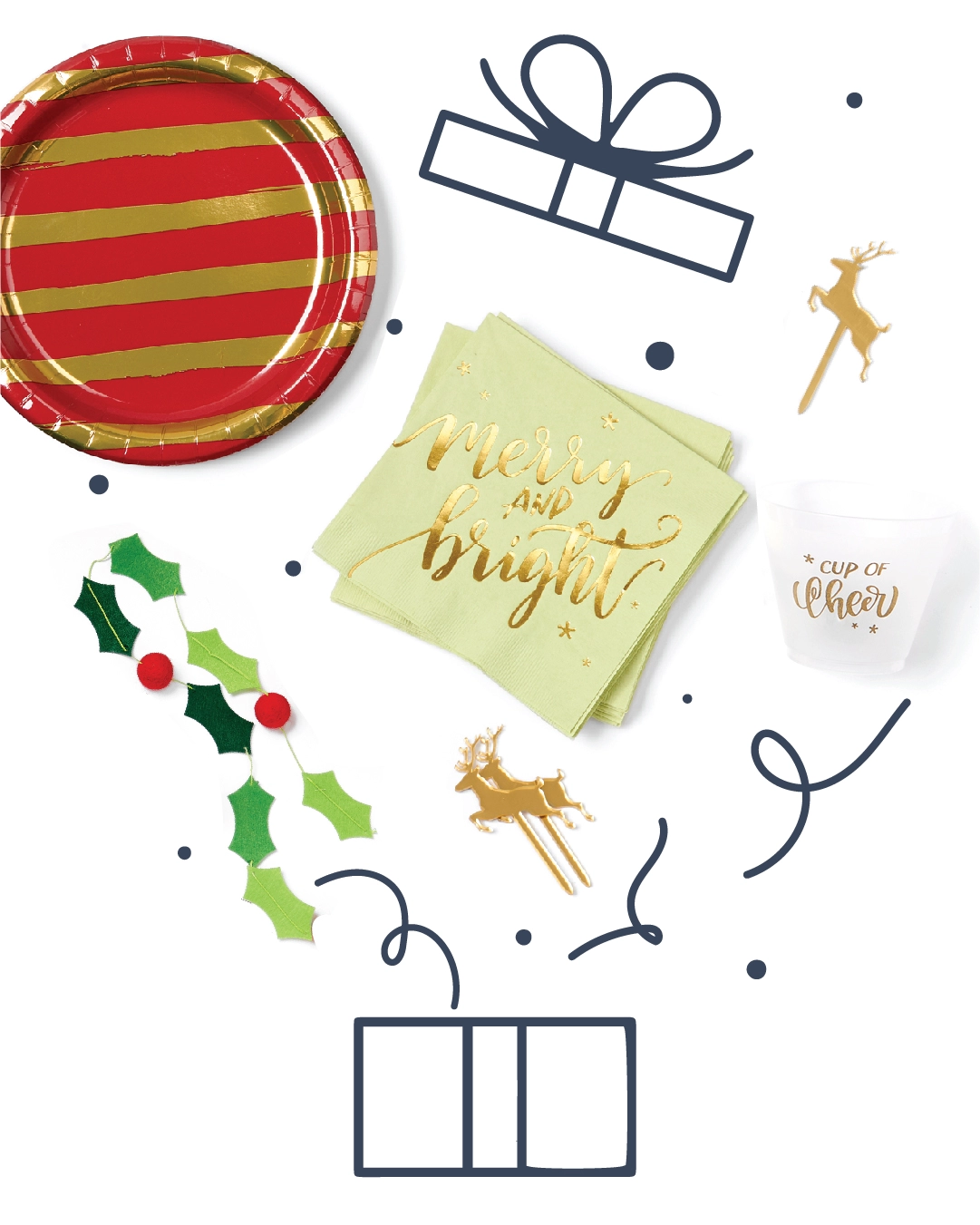 holiday party supplies and decorations