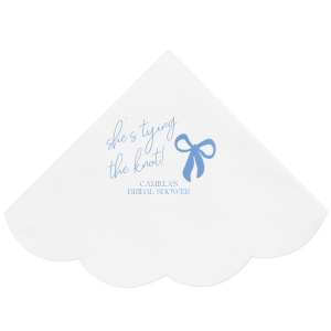 Celebrate the bride-to-be with the Modern Bow Bridal Bliss Napkin, elegantly displaying "She's tying the knot" in a lovely script above her name, all accentuated by a chic bow design. An exquisite choice for adding a personalized touch to any bridal shower.