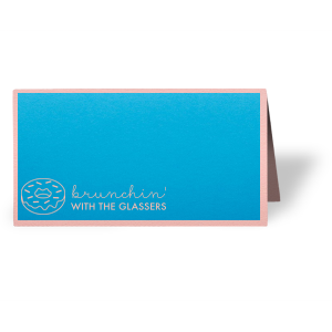 ForYourParty's elegant Poptone Dark Turquoise Tempo Place Card with Matte Pastel Pink Foil has a Donut graphic and is good for use in Food, Birthday, and Brunch themed parties and are a must-have for your next event—whatever the celebration!