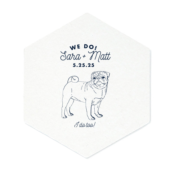 Our custom Eggshell Square Coaster with Matte Navy Foil has a Pug graphic and is good for use in Animals themed parties and will impress guests like no other. Make this party unforgettable.