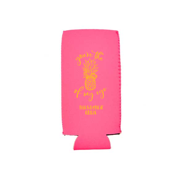 Custom Hot Pink Round Can Cooler with Matte Sunflower Ink Cup Ink Colors has a Pineapple Tiki graphic and is good for use in Food, Beach/Nautical themed parties and will look fabulous with your unique touch. Your guests will agree!