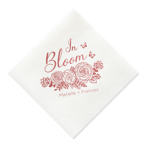 Custom Mimosa/Yellow Cocktail Napkin with Shiny Rose Quartz Foil has a Butterfly Rose Bunch graphic and is good for use in Spring, Easter, Wedding, Bridal Shower and Baby Shower themed parties and can be customized to complement every last detail of your party.