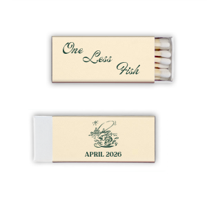 Spark a bit of fun at your bachelor party with the One Less Fish Bachelor Party Matchbook, featuring the playful phrase "One Less Fish" on one side. Personalize the other with the date of your outdoor-themed celebration below a vintage-style graphic of a man fishing from a boat— a perfect nod to the bachelor's last days of single life.